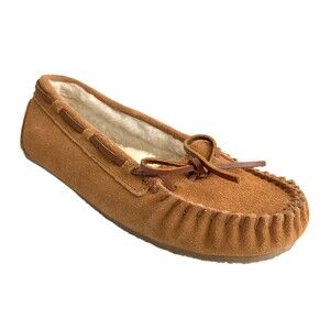 Minnetonka Leather Moccasin Faux Fur Lined Shoes Tan 7